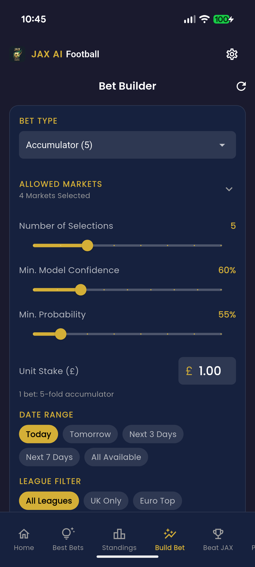 JAX AI Accumulator Builder — build custom accas with AI confidence